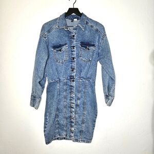 H&M Divided Long Sleeve Fitted Stretchy Denim Dress Size M​‎